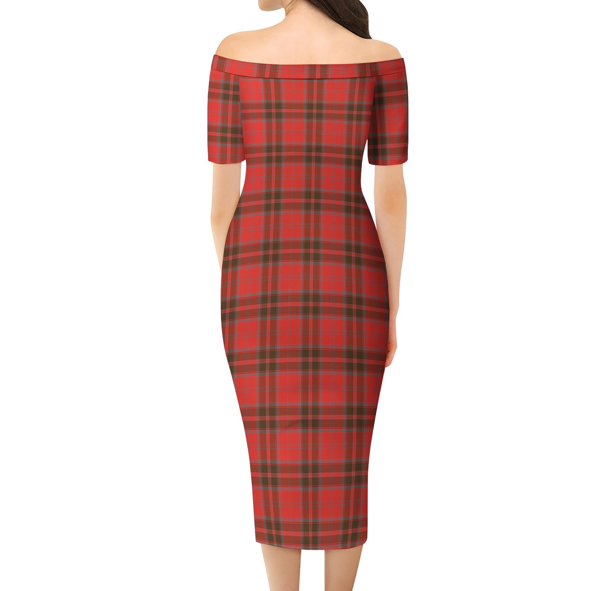 Grant Weathered Tartan Off Shoulder Lady Dress - Tartanvibesclothing