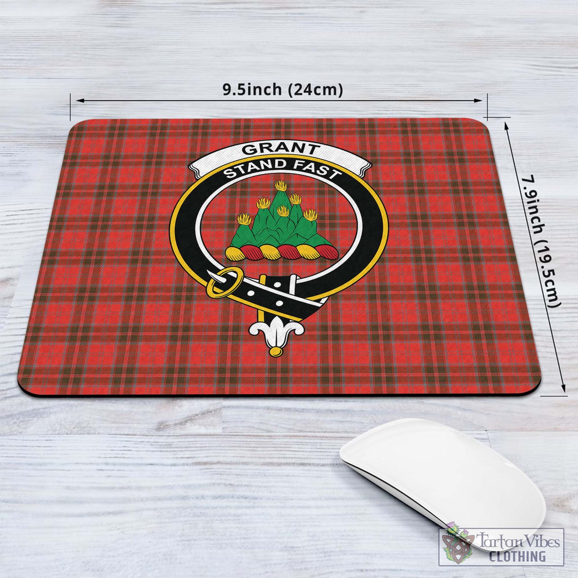 Tartan Vibes Clothing Grant Weathered Tartan Mouse Pad with Family Crest