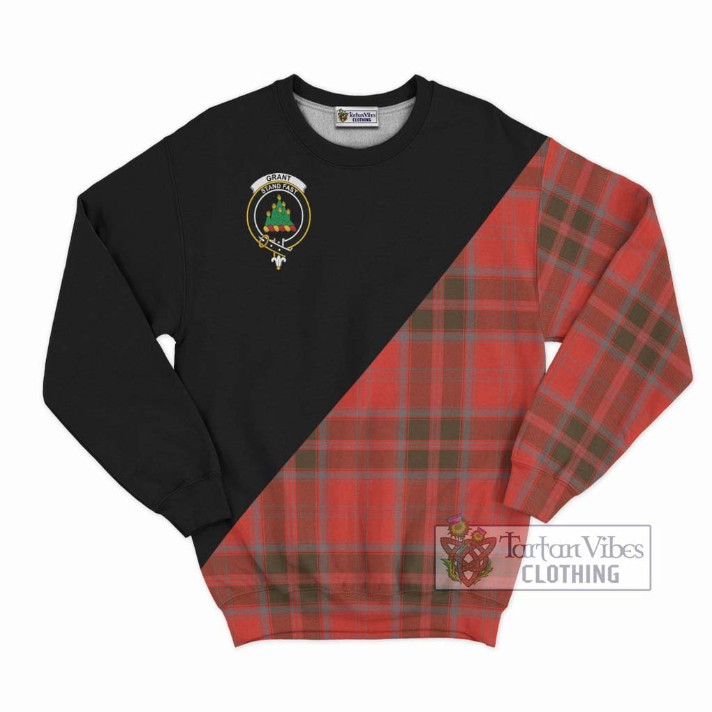 Grant Weathered Tartan Sweatshirt with Family Crest and Military Logo Style - Tartanvibesclothing Shop