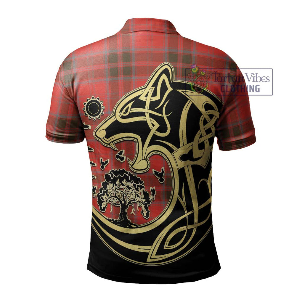 Grant Weathered Tartan Polo Shirt with Family Crest Celtic Wolf Style - Tartanvibesclothing Shop