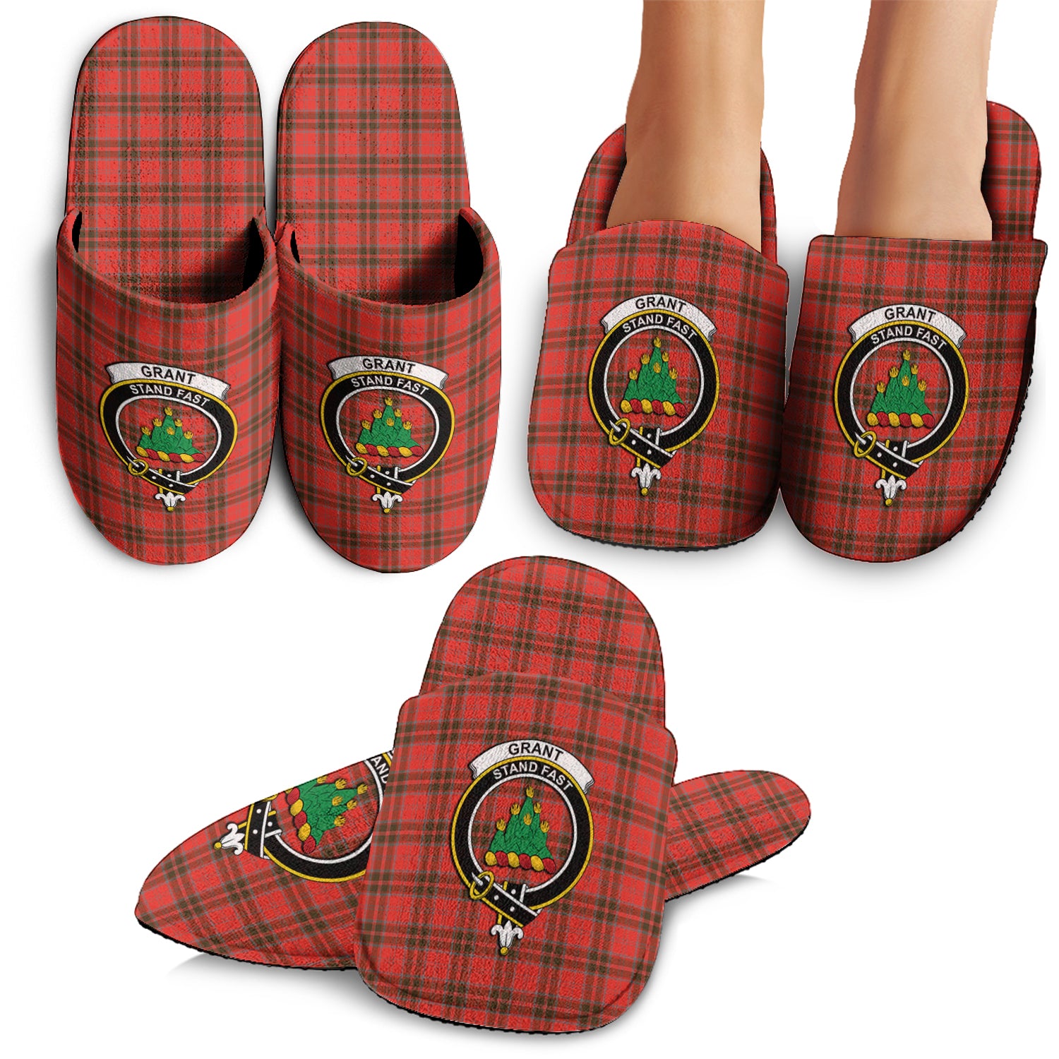 Grant Weathered Tartan Home Slippers with Family Crest - Tartanvibesclothing