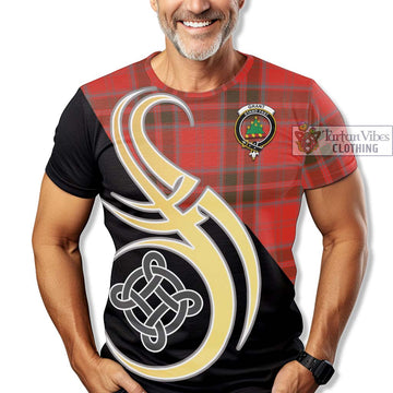 Grant Weathered Tartan T-Shirt with Family Crest and Celtic Symbol Style