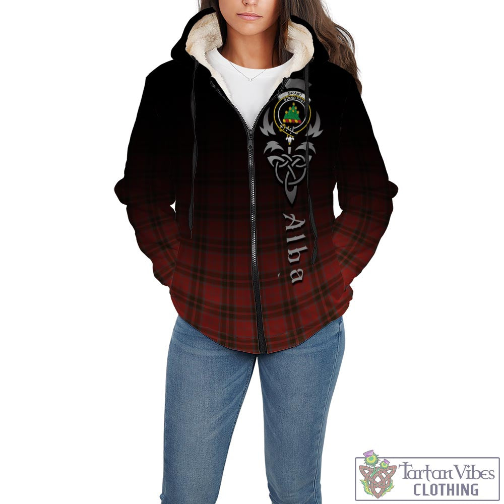 Tartan Vibes Clothing Grant Weathered Tartan Sherpa Hoodie Featuring Alba Gu Brath Family Crest Celtic Inspired