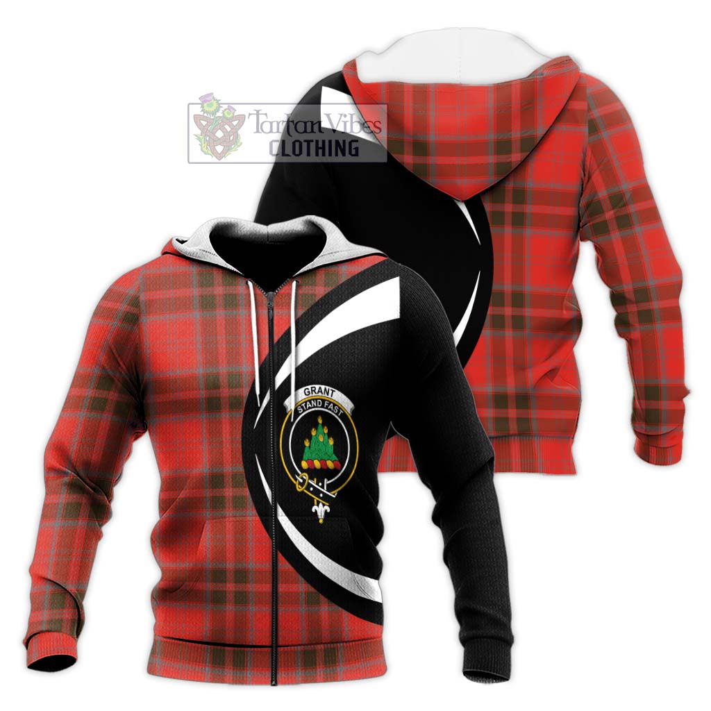 Grant Weathered Tartan Knitted Hoodie with Family Crest Circle Style Unisex Knitted Zip Hoodie - Tartan Vibes Clothing