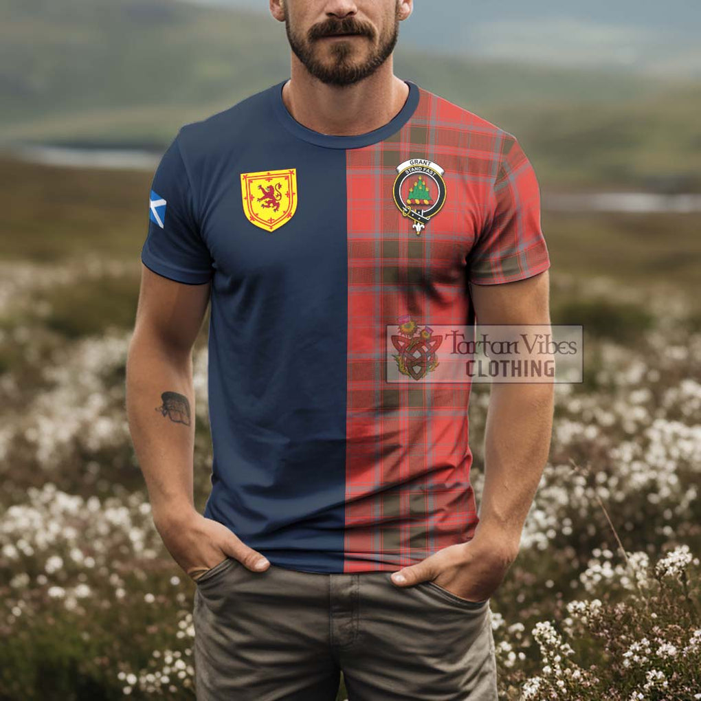 Tartan Vibes Clothing Grant Weathered Tartan T-Shirt Alba with Scottish Lion Royal Arm Half Style