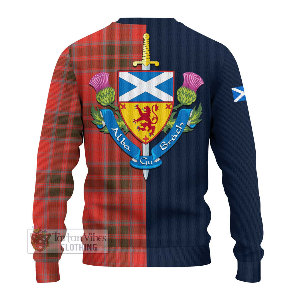 Tartan Vibes Clothing Grant Weathered Tartan Knitted Sweater with Scottish Lion Royal Arm Half Style