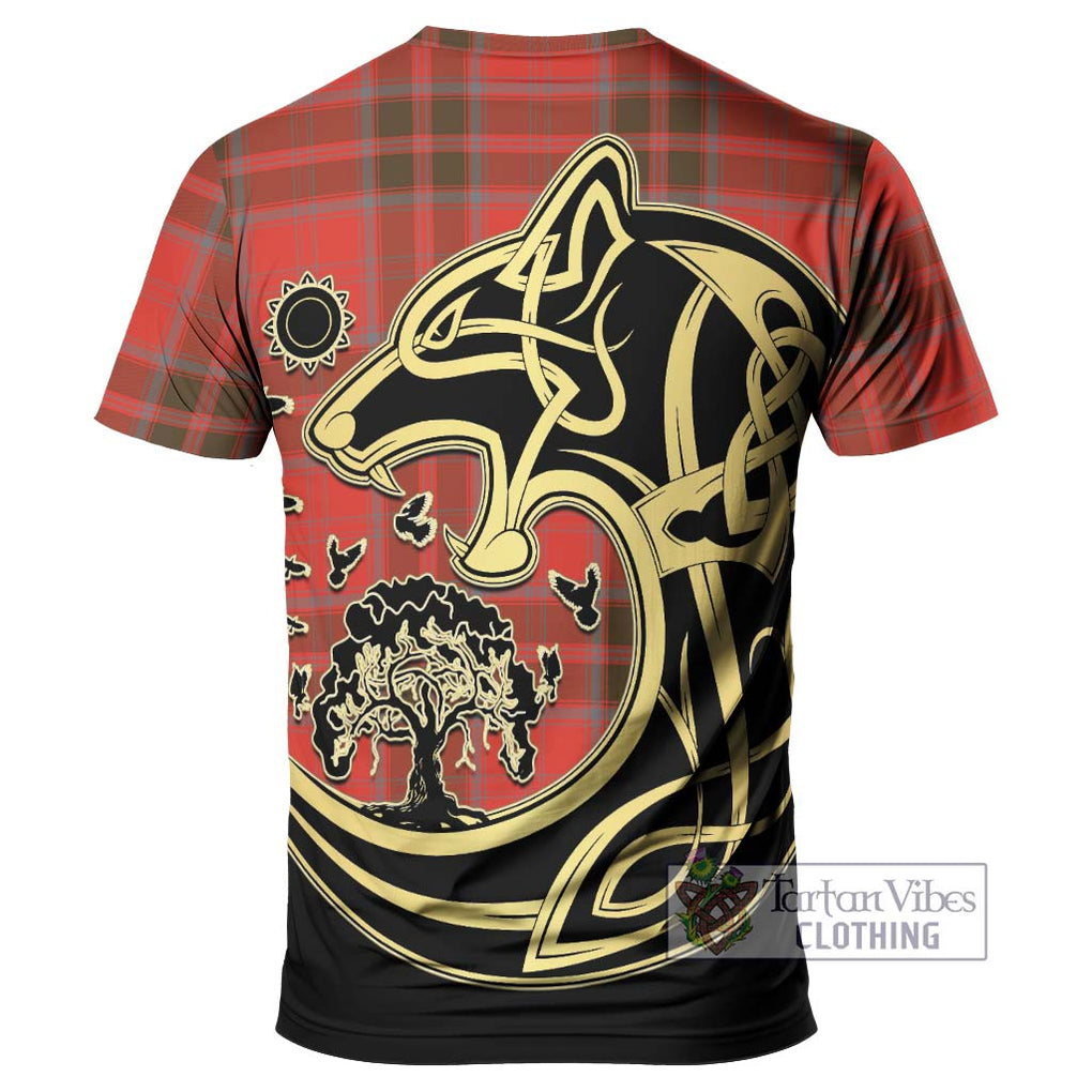 Grant Weathered Tartan T-Shirt with Family Crest Celtic Wolf Style - Tartan Vibes Clothing