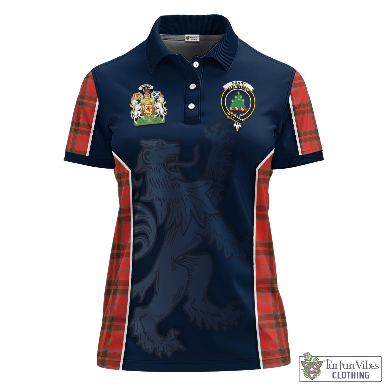 Grant Weathered Tartan Women's Polo Shirt with Family Crest and Lion Rampant Vibes Sport Style - Tartan Vibes Clothing