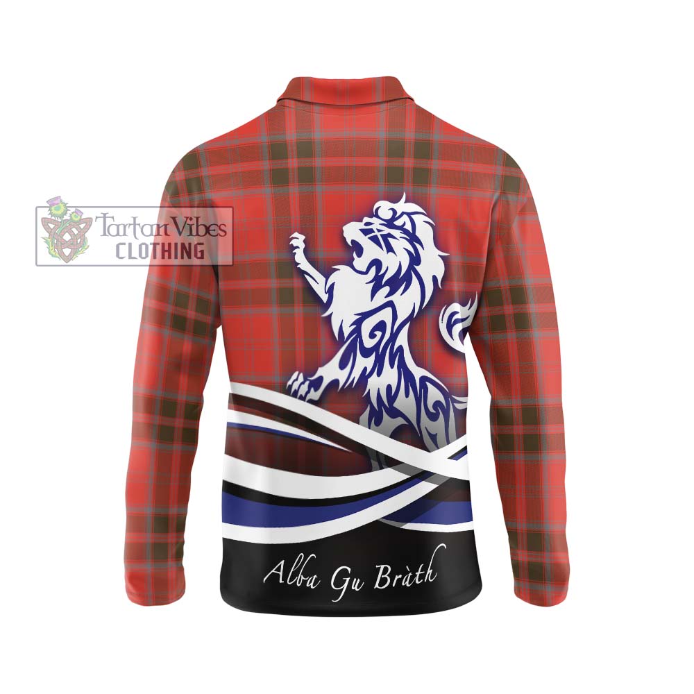 Grant Weathered Tartan Long Sleeve Polo Shirt with Alba Gu Brath Regal Lion Emblem - Tartanvibesclothing Shop