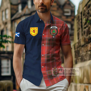 Grant Weathered Tartan Short Sleeve Button Shirt Alba with Scottish Lion Royal Arm Half Style