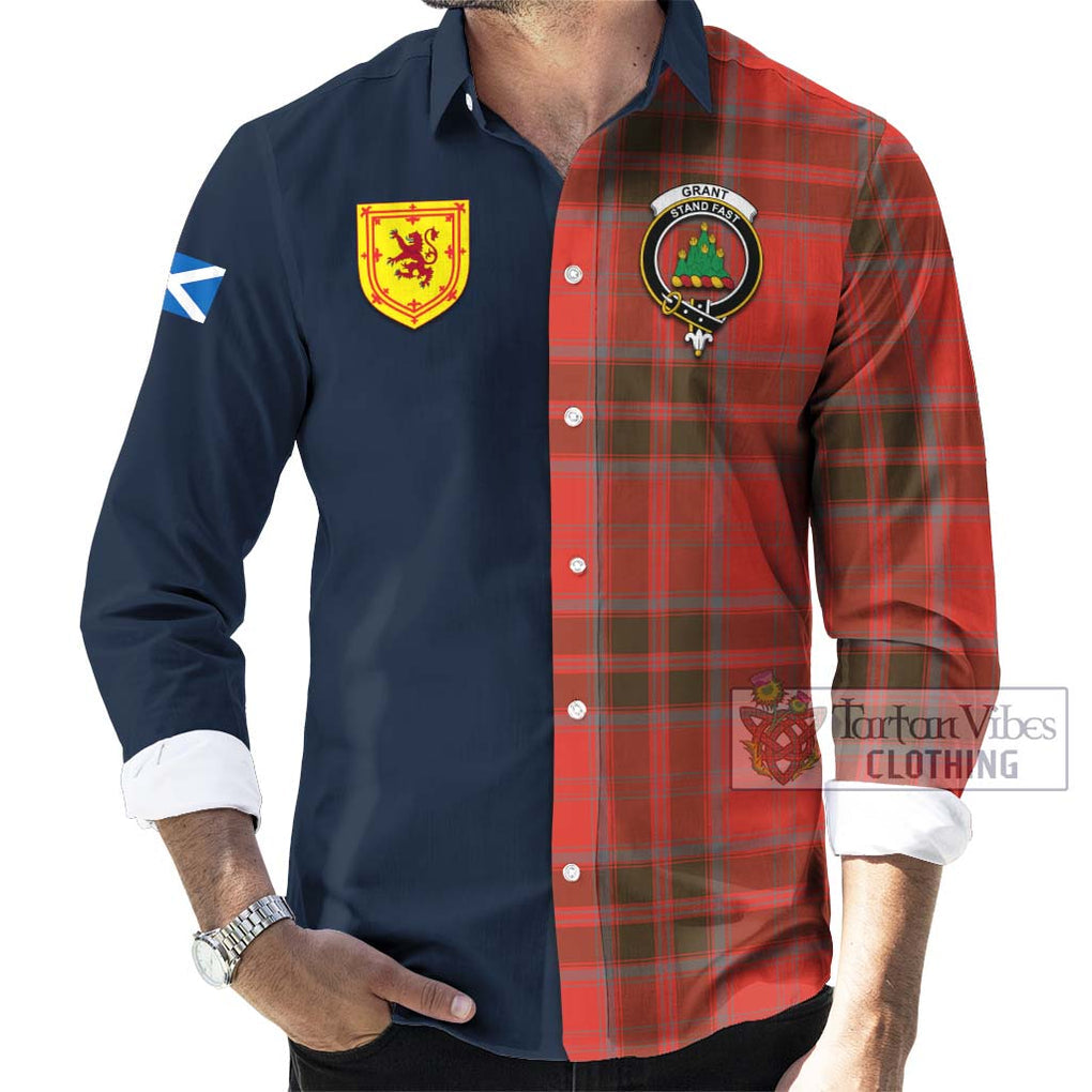 Tartan Vibes Clothing Grant Weathered Tartan Long Sleeve Button Shirt with Scottish Lion Royal Arm Half Style