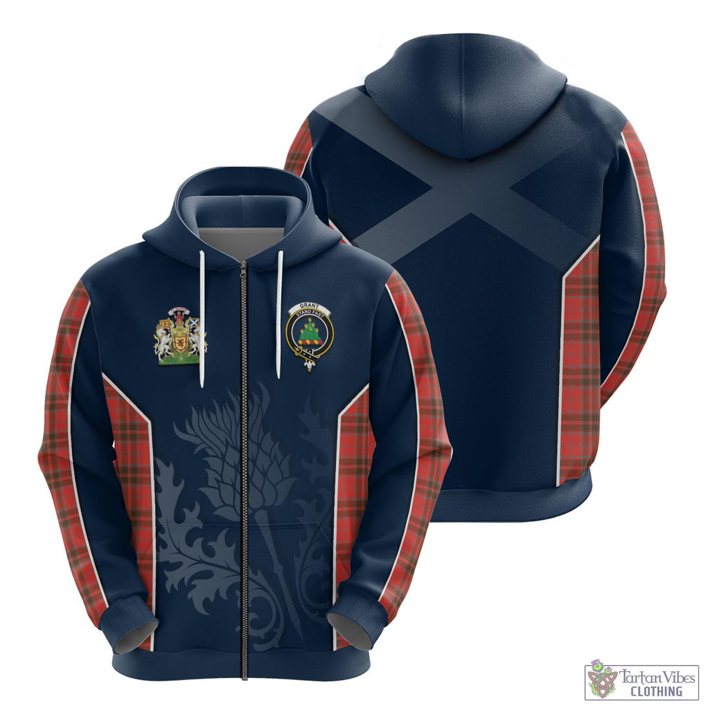 Tartan Vibes Clothing Grant Weathered Tartan Hoodie with Family Crest and Scottish Thistle Vibes Sport Style