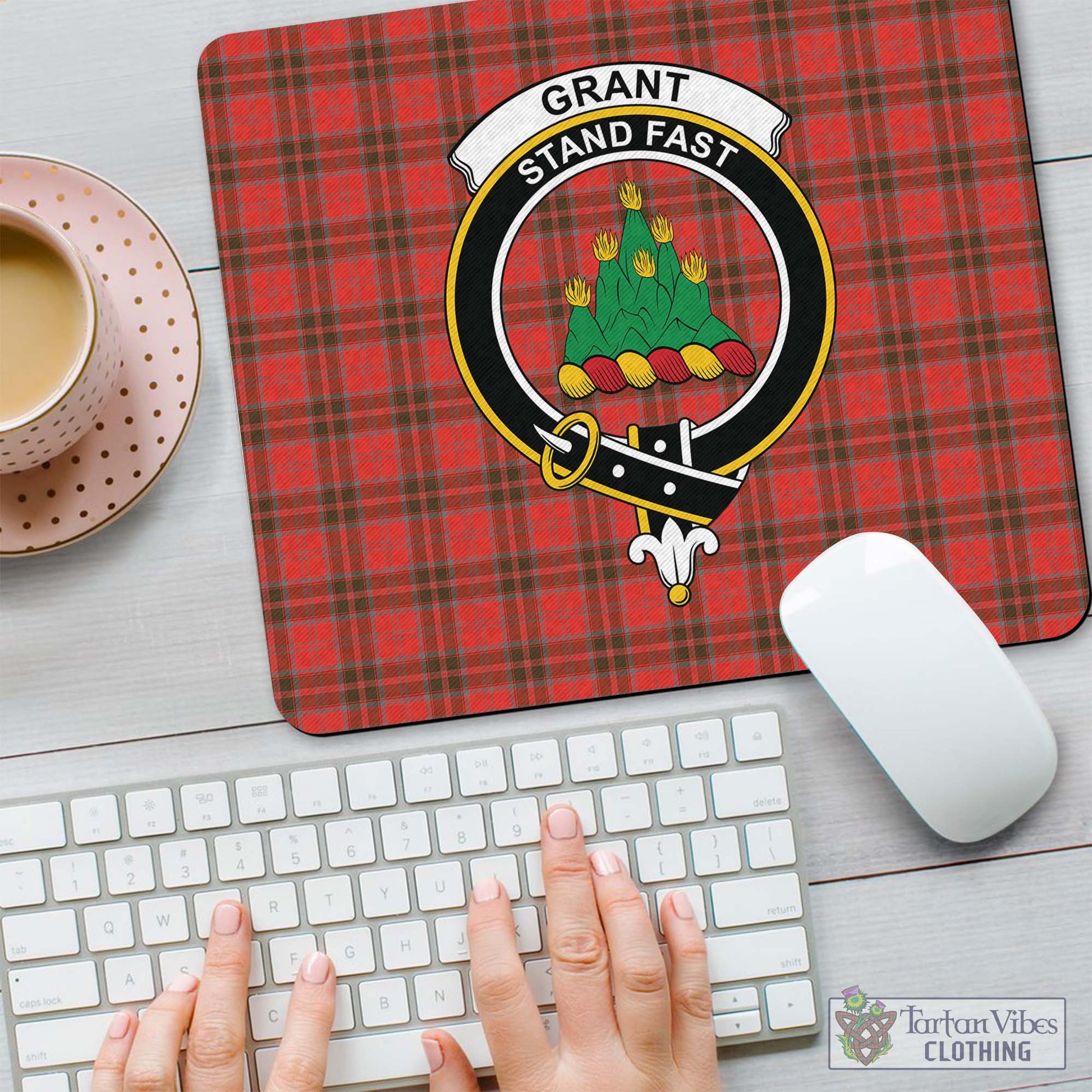 Tartan Vibes Clothing Grant Weathered Tartan Mouse Pad with Family Crest