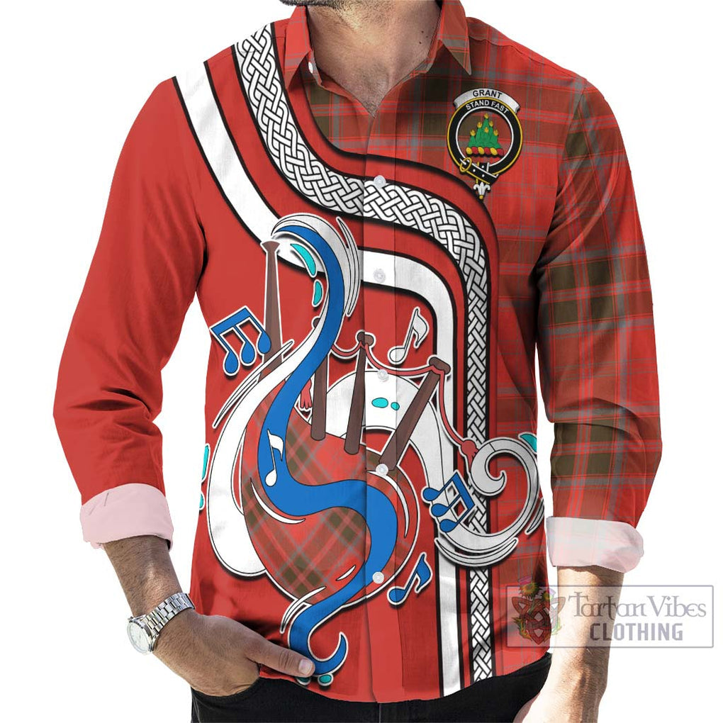 Grant Weathered Tartan Long Sleeve Button Shirt with Epic Bagpipe Style - Tartanvibesclothing Shop