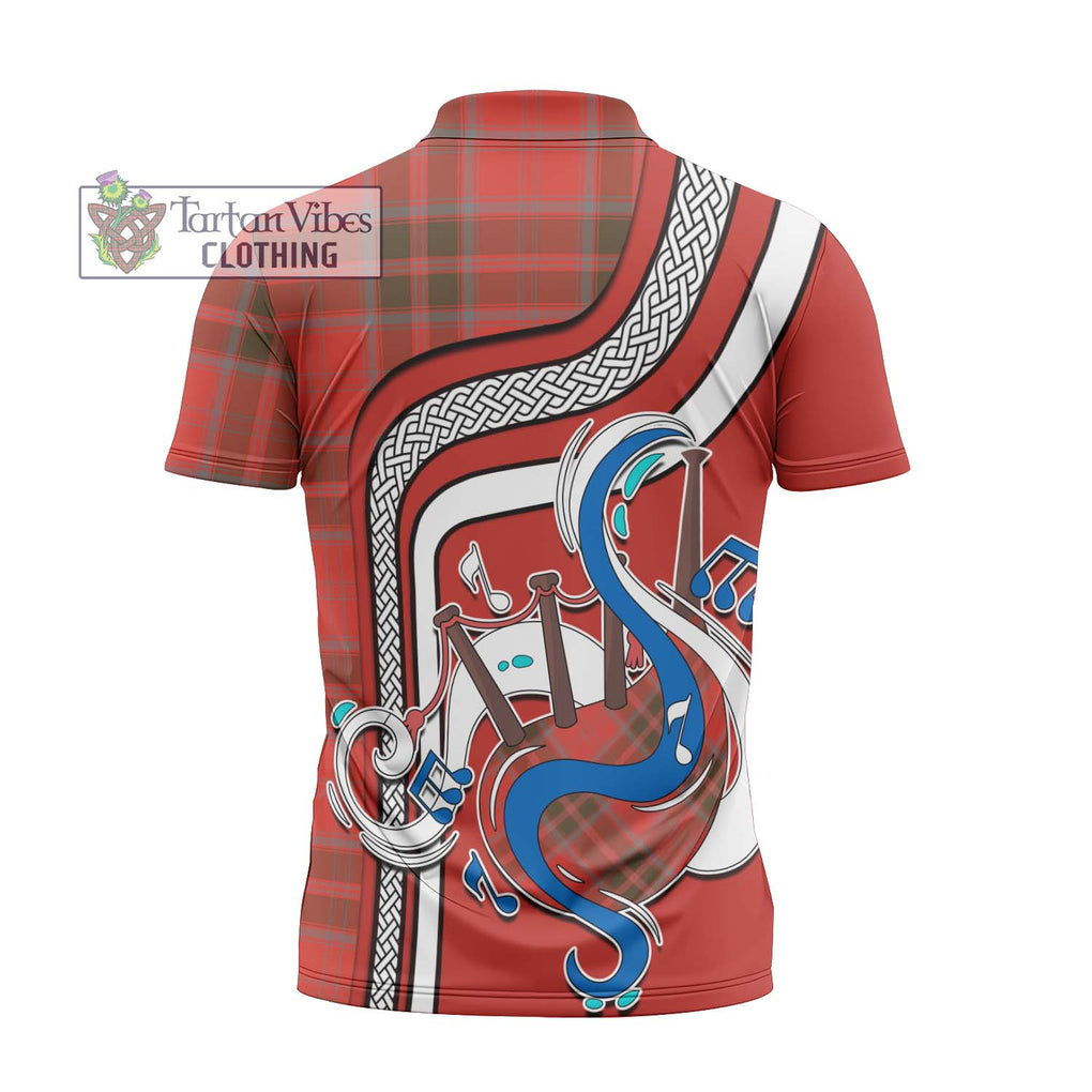 Grant Weathered Tartan Zipper Polo Shirt with Epic Bagpipe Style - Tartanvibesclothing Shop