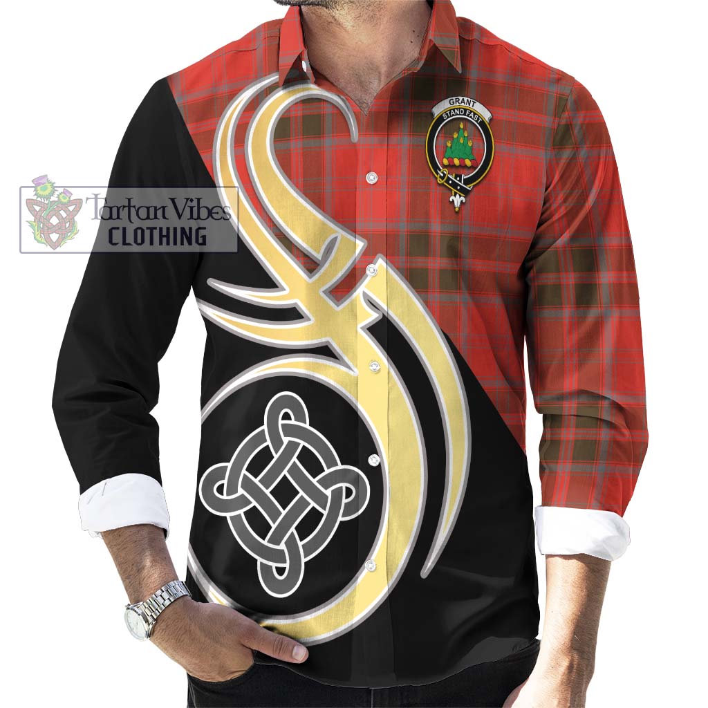 Grant Weathered Tartan Long Sleeve Button Shirt with Family Crest and Celtic Symbol Style - Tartan Vibes Clothing