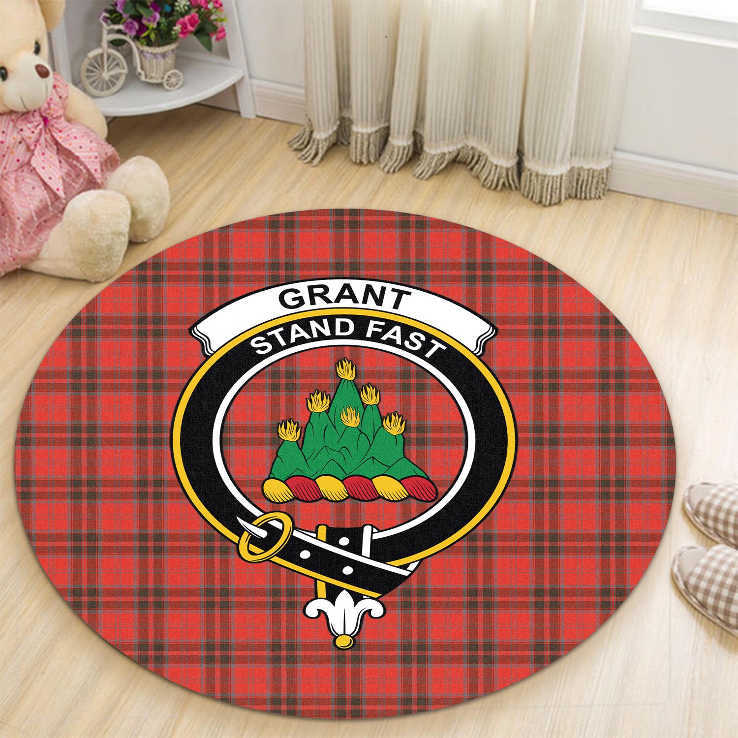 grant-weathered-tartan-round-rug-with-family-crest