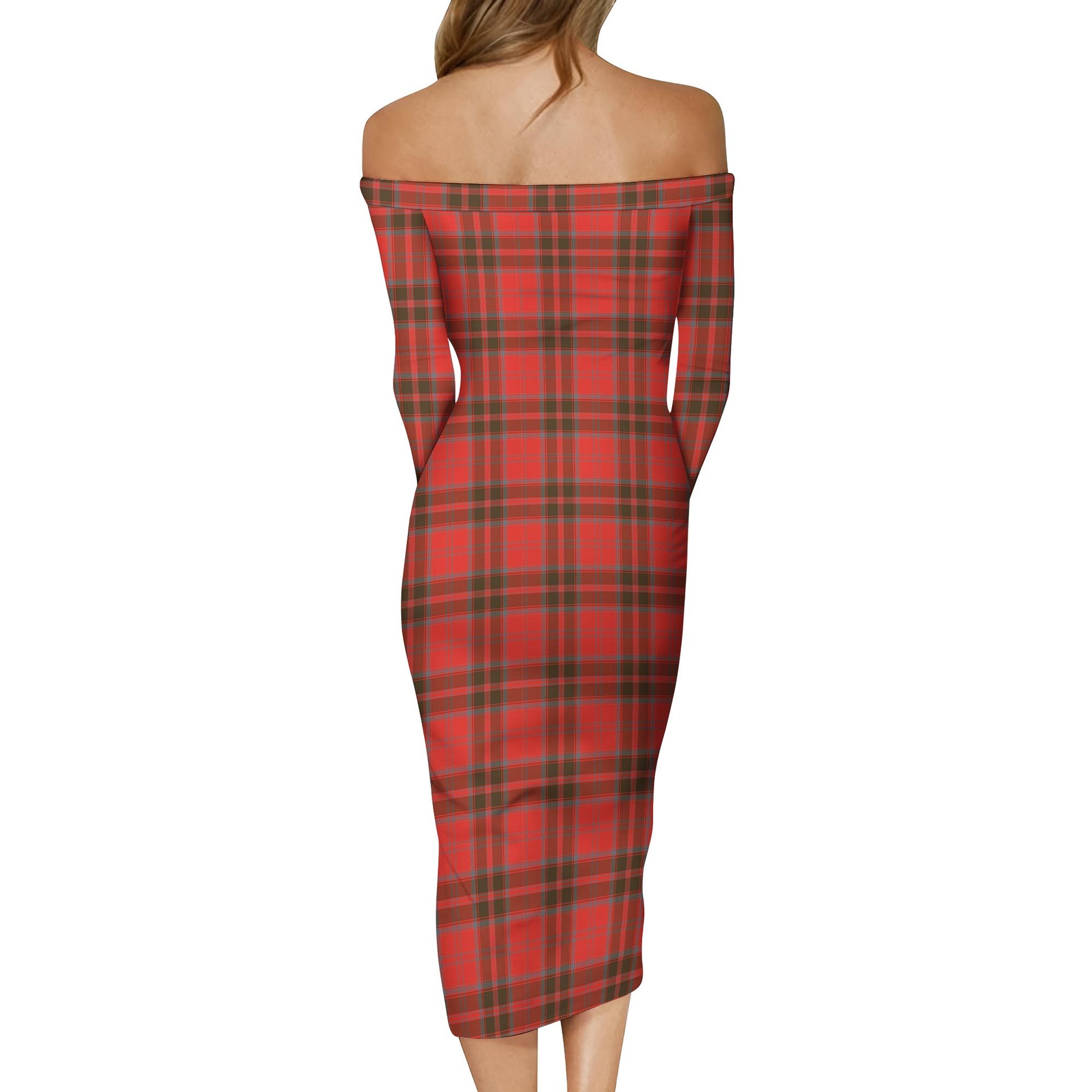 Grant Weathered Tartan Off Shoulder Lady Dress - Tartanvibesclothing