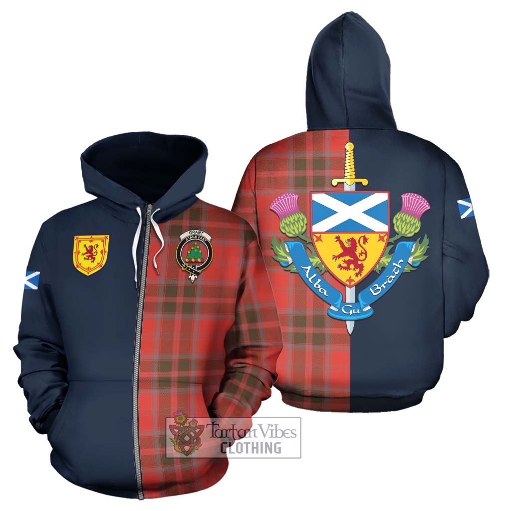 Tartan Vibes Clothing Grant Weathered Tartan Hoodie with Scottish Lion Royal Arm Half Style