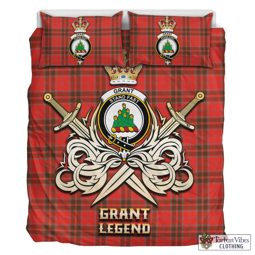 Tartan Vibes Clothing Grant Weathered Tartan Bedding Set with Clan Crest and the Golden Sword of Courageous Legacy