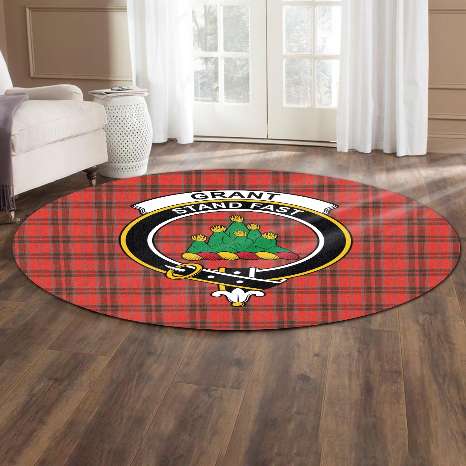 grant-weathered-tartan-round-rug-with-family-crest