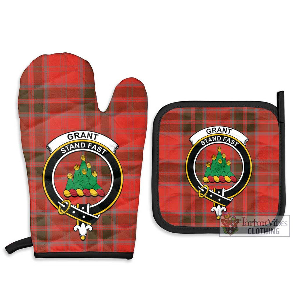 Grant Weathered Tartan Combo Oven Mitt & Pot-Holder with Family Crest Combo 1 Oven Mitt & 2 Pot-Holder Black - Tartan Vibes Clothing