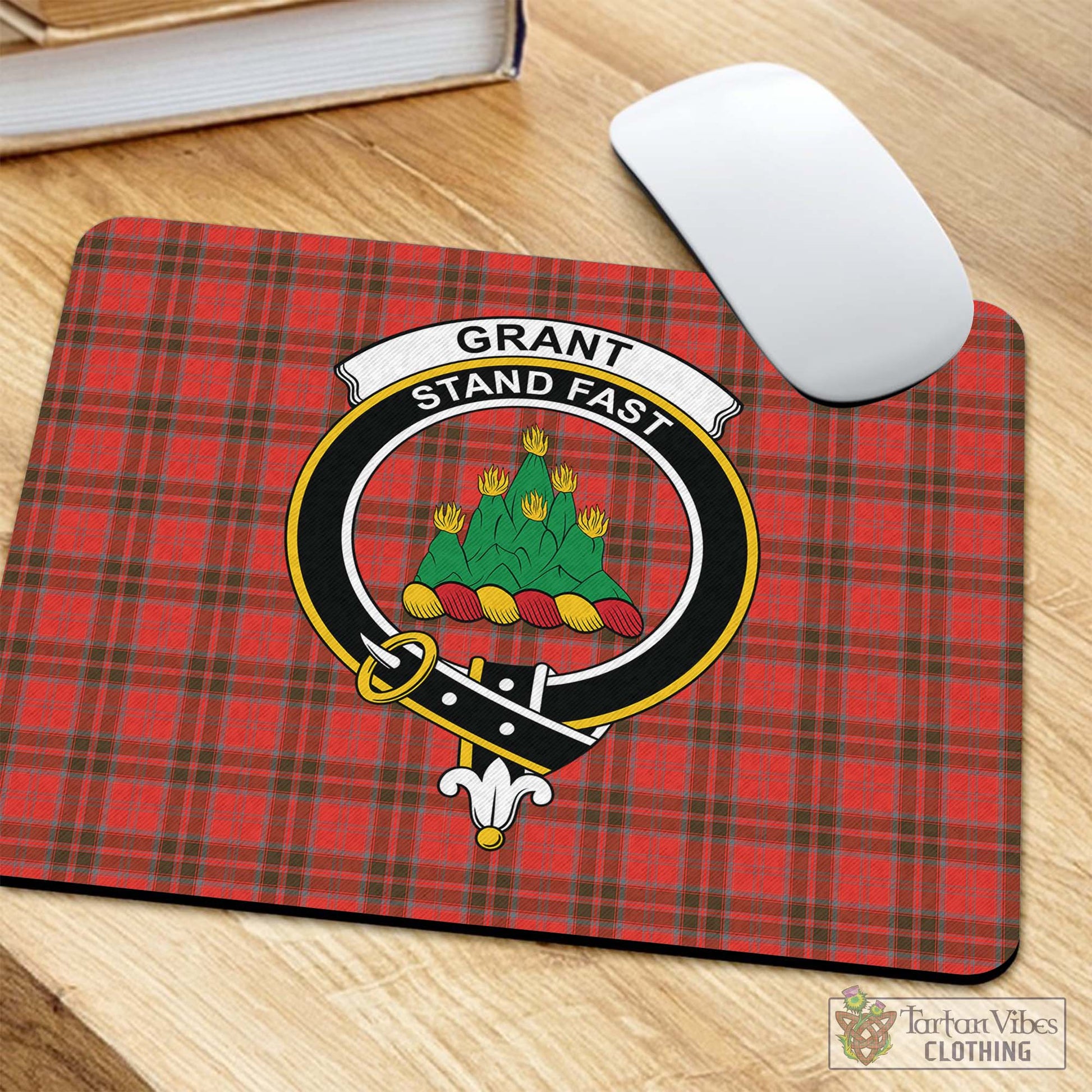 Tartan Vibes Clothing Grant Weathered Tartan Mouse Pad with Family Crest