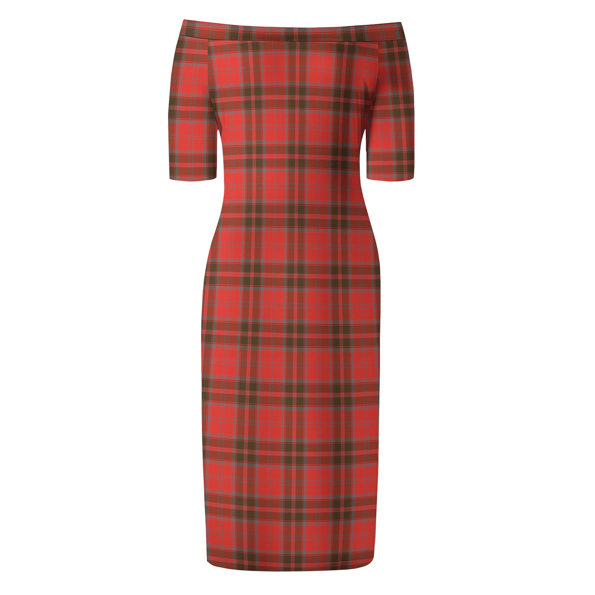 Grant Weathered Tartan Off Shoulder Lady Dress - Tartanvibesclothing