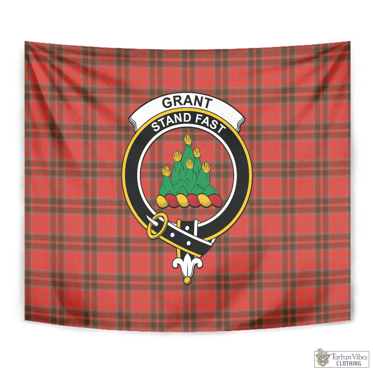 Tartan Vibes Clothing Grant Weathered Tartan Tapestry Wall Hanging and Home Decor for Room with Family Crest