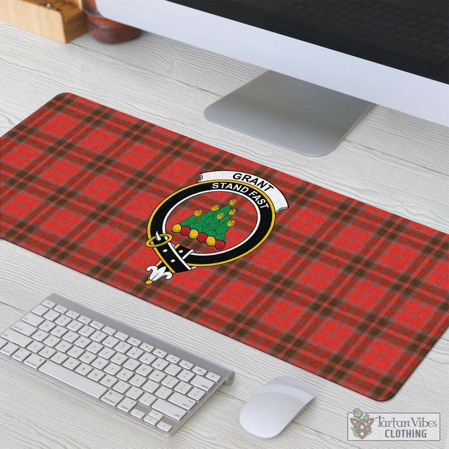 Tartan Vibes Clothing Grant Weathered Tartan Mouse Pad with Family Crest