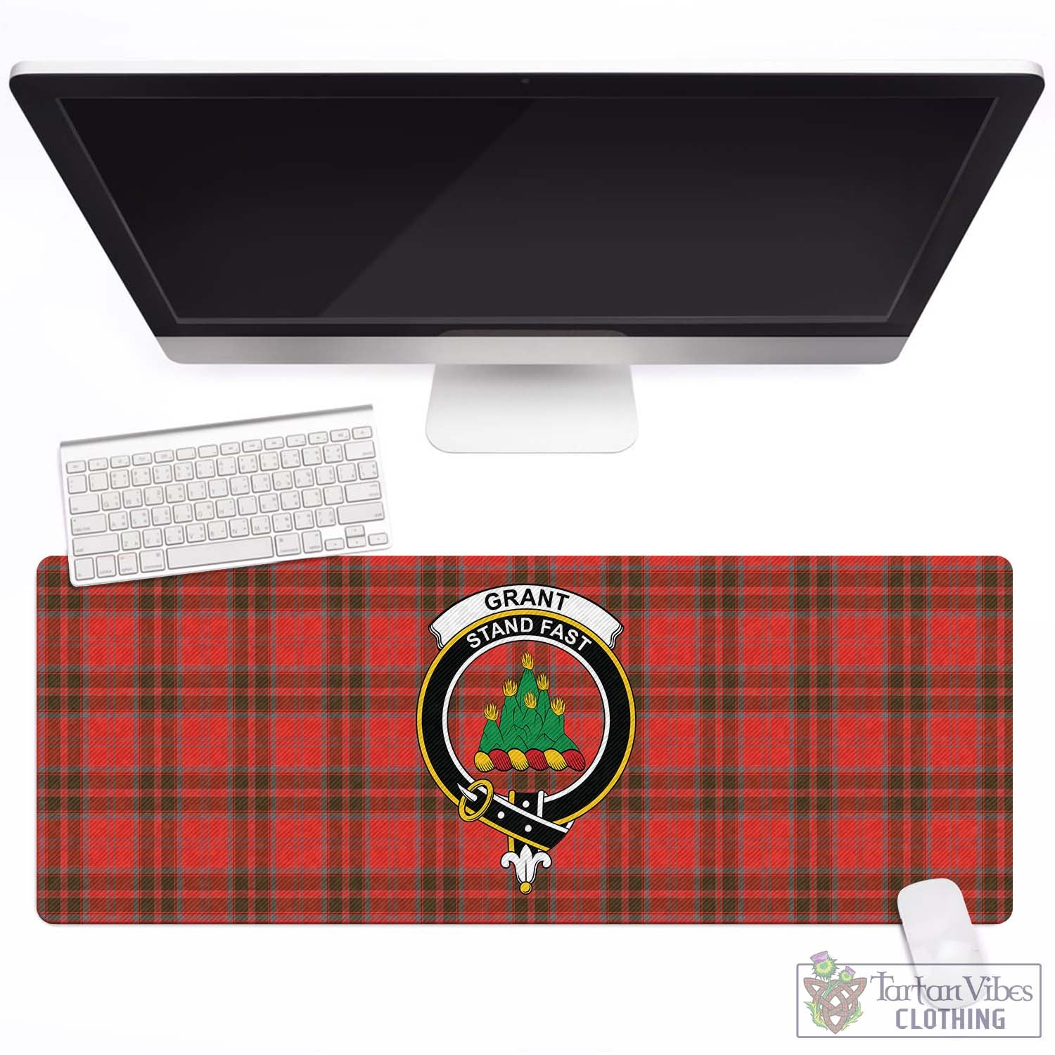 Tartan Vibes Clothing Grant Weathered Tartan Mouse Pad with Family Crest