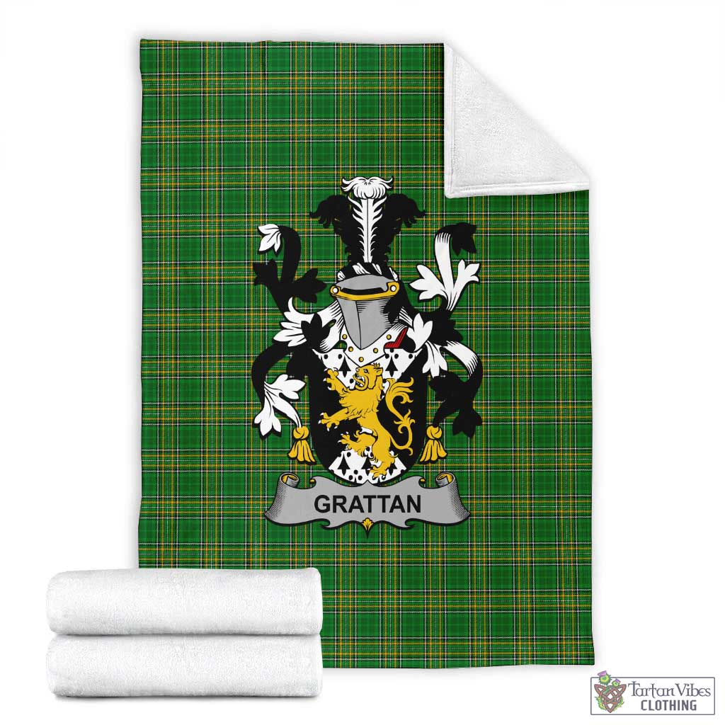 Grattan Irish Clan Tartan Blanket with Coat of Arms X-Large 59 x 79 inches 150 x 200 cm - Tartan Vibes Clothing