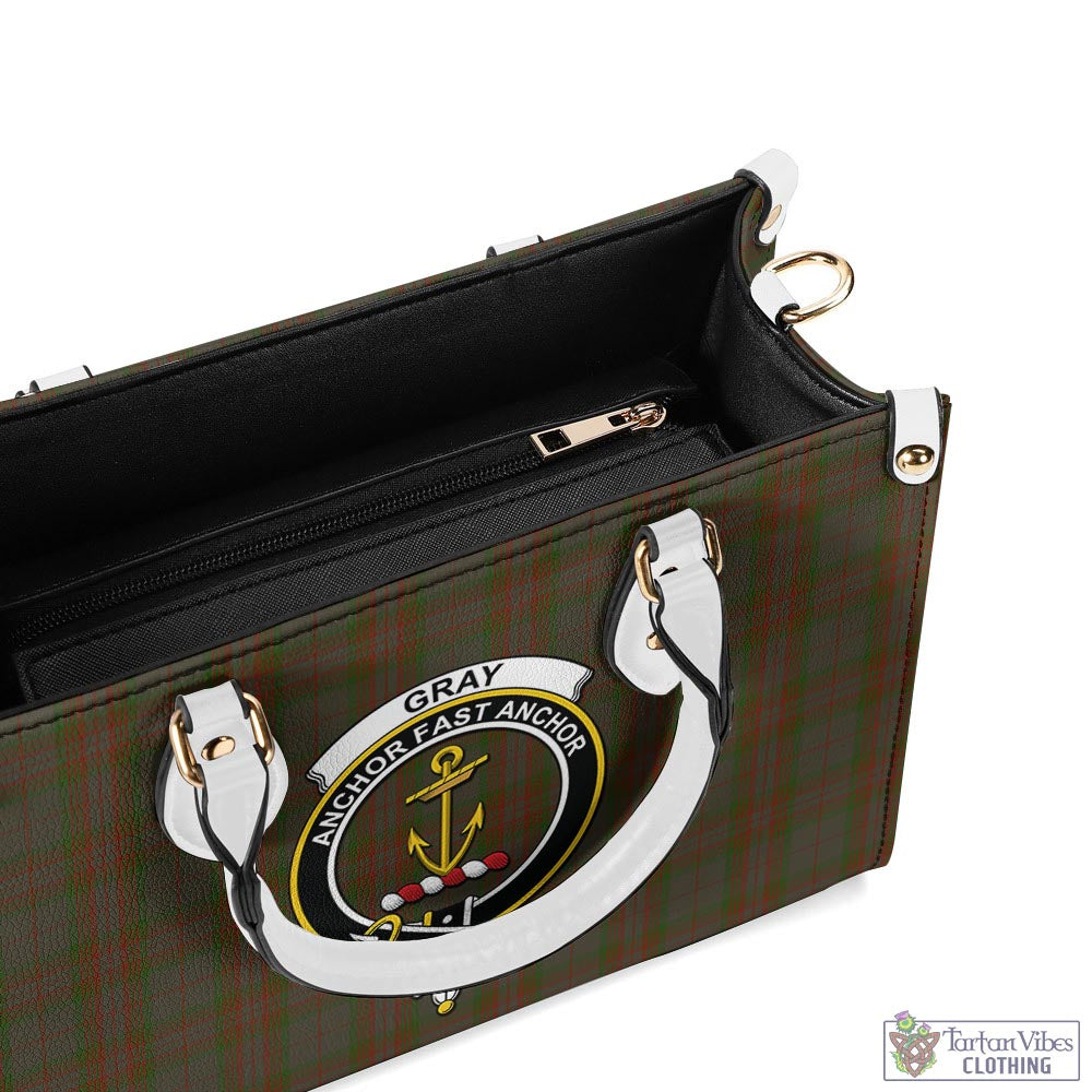 Tartan Vibes Clothing Gray Tartan Luxury Leather Handbags with Family Crest