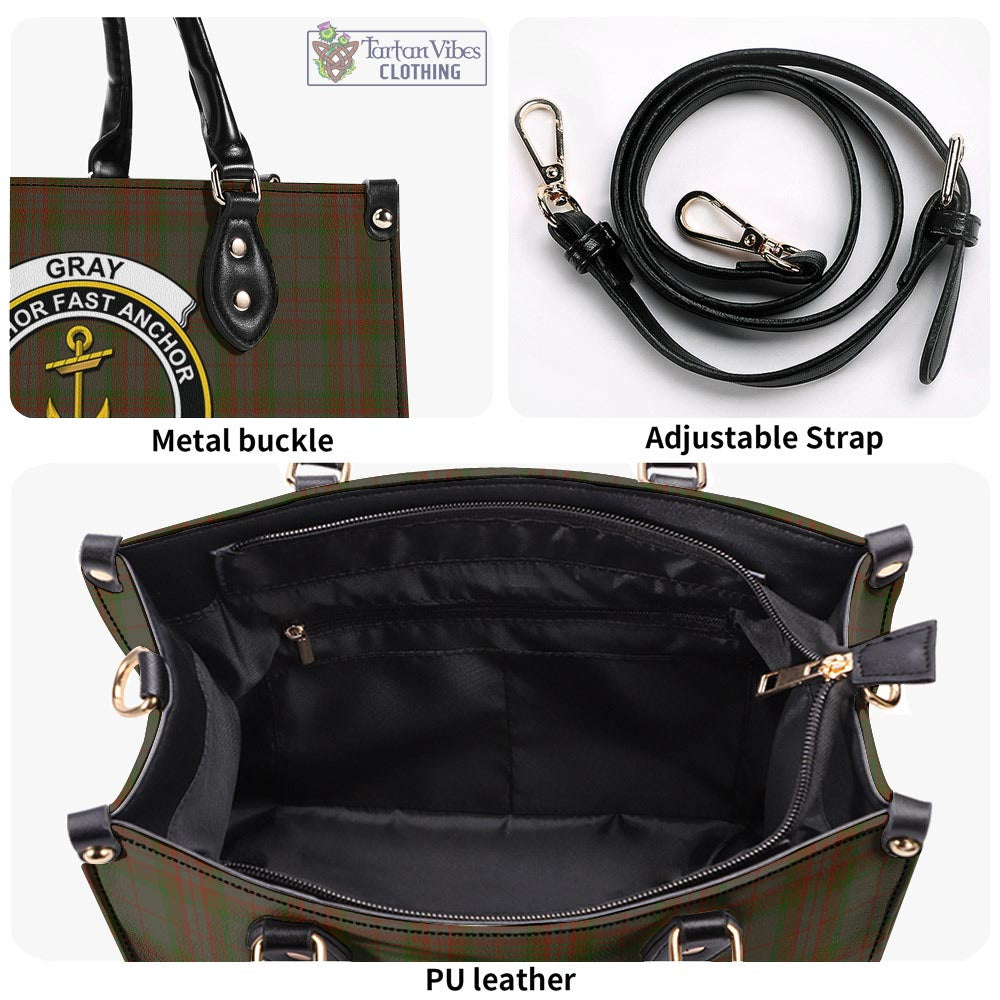 Tartan Vibes Clothing Gray Tartan Luxury Leather Handbags with Family Crest