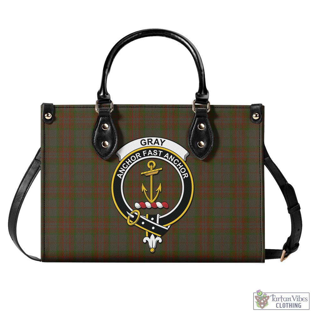 Tartan Vibes Clothing Gray Tartan Luxury Leather Handbags with Family Crest