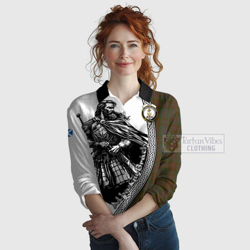 Gray Tartan Clan Crest Women's Casual Shirt with Highlander Warrior Celtic Style