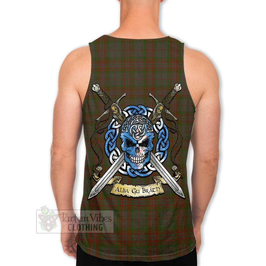 Tartan Vibes Clothing Gray Tartan Men's Tank Top with Family Crest Celtic Skull Style