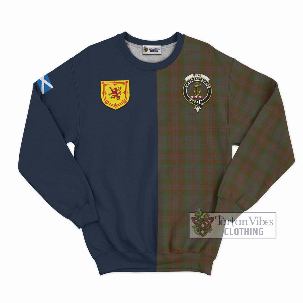 Tartan Vibes Clothing Gray Tartan Sweatshirt with Scottish Lion Royal Arm Half Style