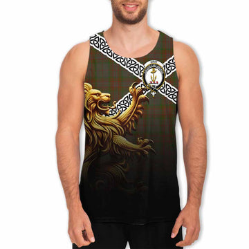 Gray Crest Tartan Men's Tank Top with Golden Lion Emblem Celtic Style Men - Tartan Vibes Clothing