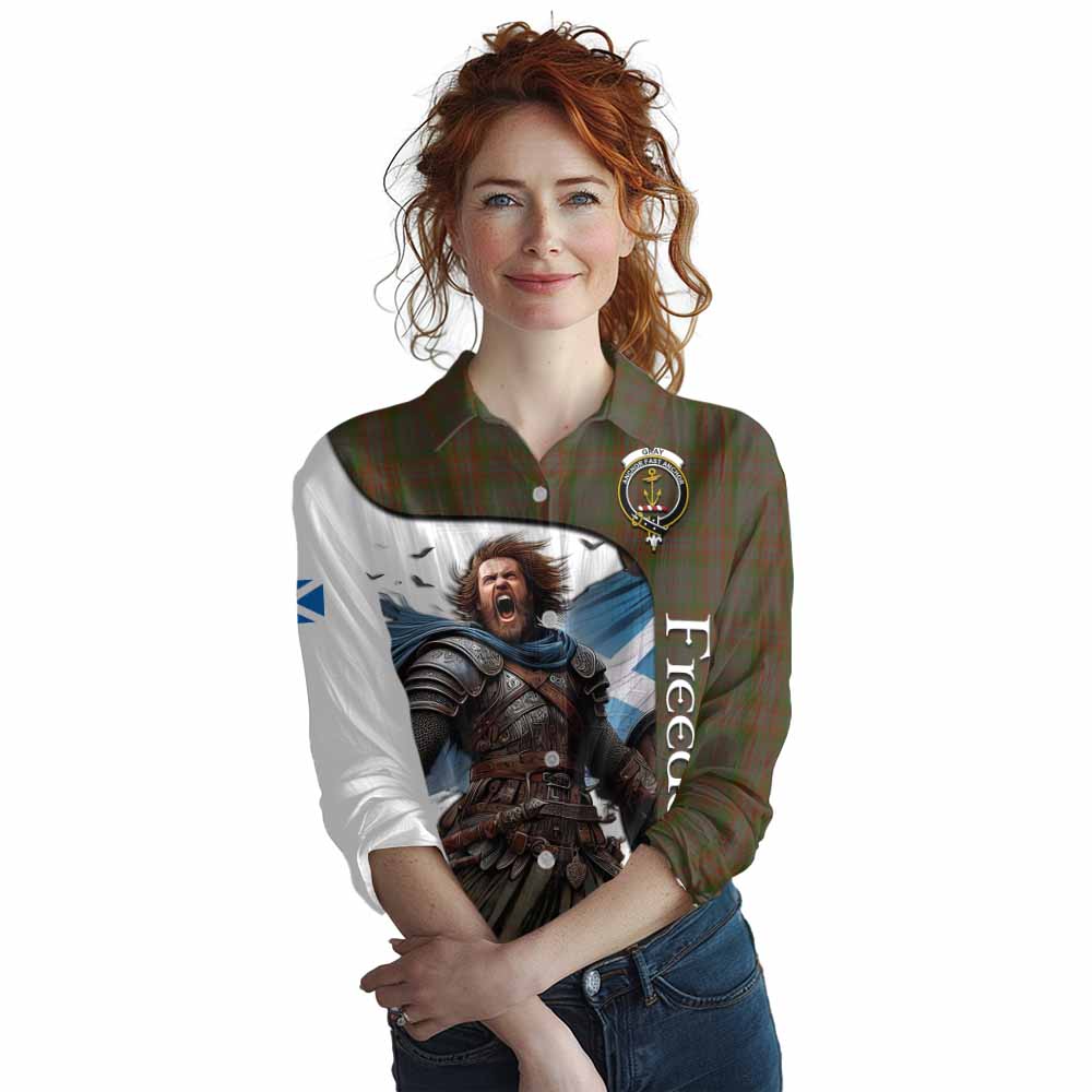 Tartan Vibes Clothing Gray Crest Tartan Women's Casual Shirt Inspired by the Freedom of Scottish Warrior