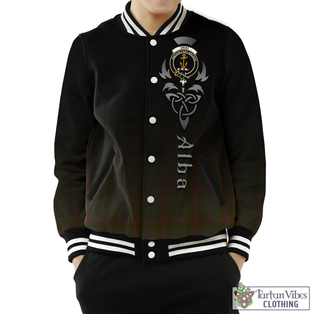 Tartan Vibes Clothing Gray Tartan Baseball Jacket Featuring Alba Gu Brath Family Crest Celtic Inspired