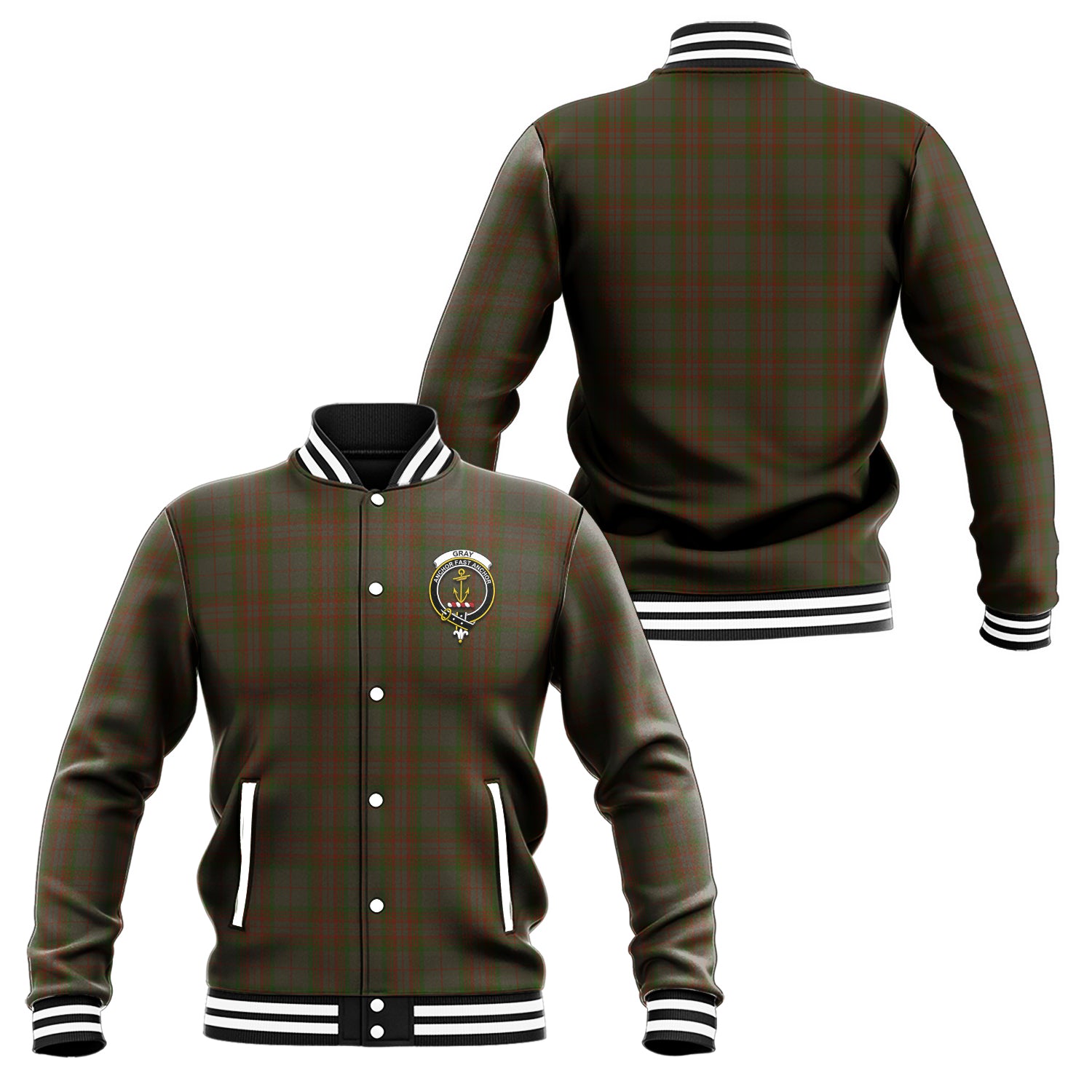 Gray Tartan Baseball Jacket with Family Crest Unisex - Tartan Vibes Clothing