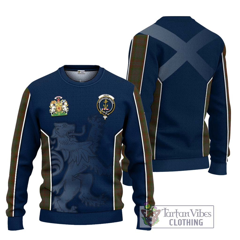 Gray Tartan Knitted Sweater with Family Crest and Lion Rampant Vibes Sport Style Unisex - Tartan Vibes Clothing