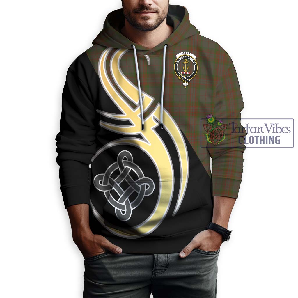 Tartan Vibes Clothing Gray Tartan Hoodie with Family Crest and Celtic Symbol Style