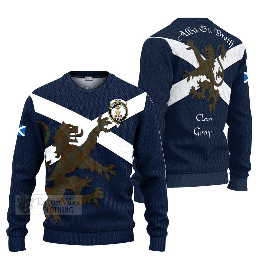 Tartan Vibes Clothing Gray Tartan Lion Rampant Knitted Sweater – Proudly Display Your Heritage with Alba Gu Brath and Clan Name