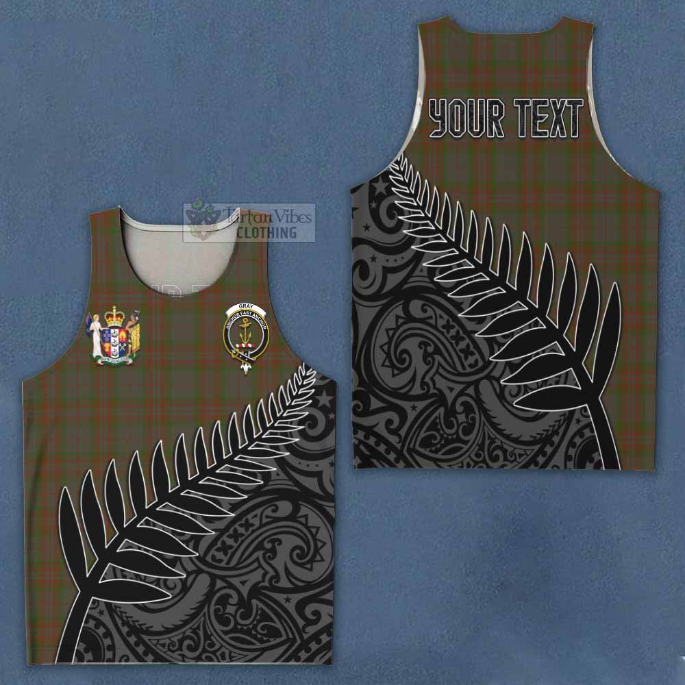 Tartan Vibes Clothing Gray Crest Tartan Men's Tank Top with New Zealand Silver Fern Half Style