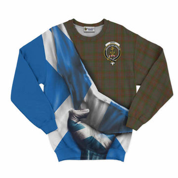 Gray Tartan Sweatshirt with Family Crest Scotland Patriotic Style