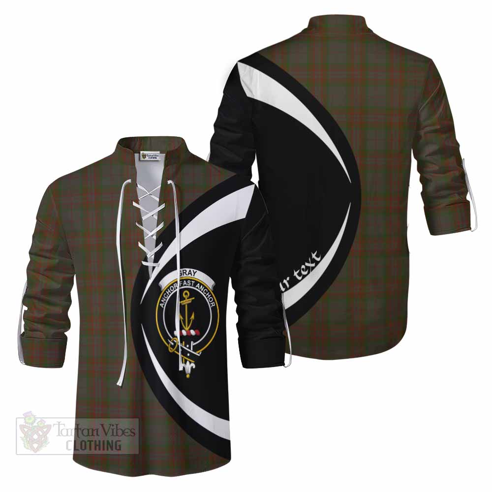 Tartan Vibes Clothing Gray Tartan Ghillie Kilt Shirt with Family Crest Circle Style