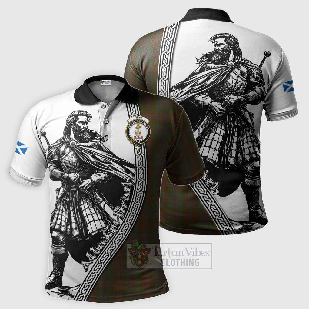 Tartan Vibes Clothing Gray Tartan Clan Crest Polo Shirt with Highlander Warrior Celtic Style