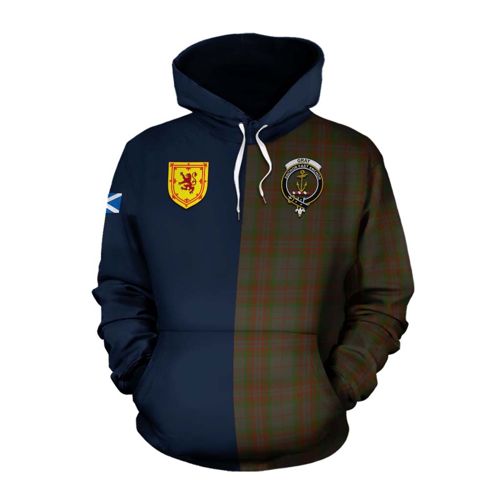 Tartan Vibes Clothing Gray Tartan Cotton Hoodie Alba with Scottish Lion Royal Arm Half Style